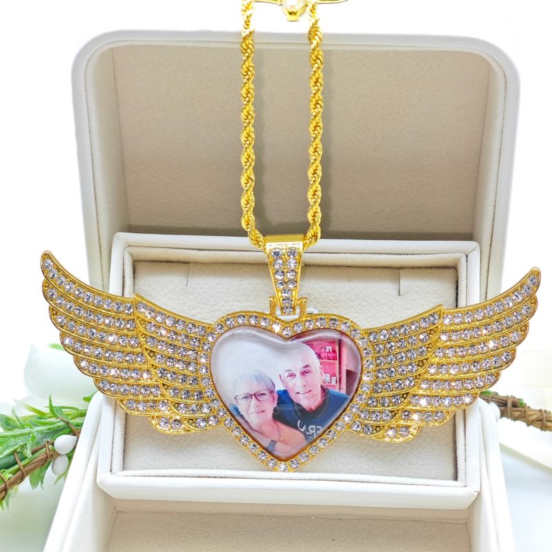 Customized heart-shaped photo wing pendant necklace - 图片 7