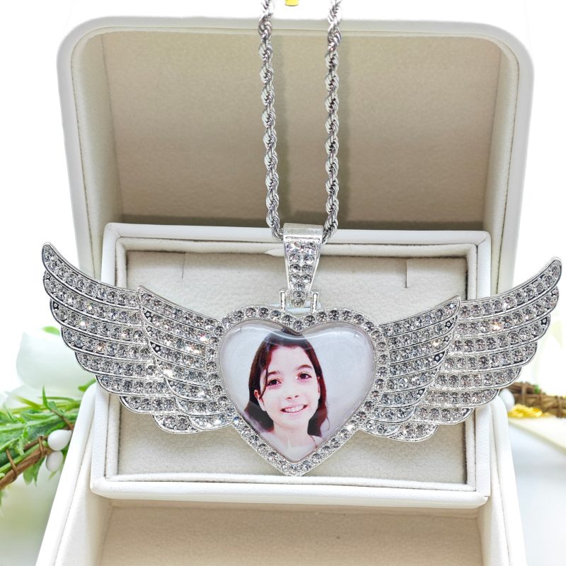 Customized heart-shaped photo wing pendant necklace - 图片 5