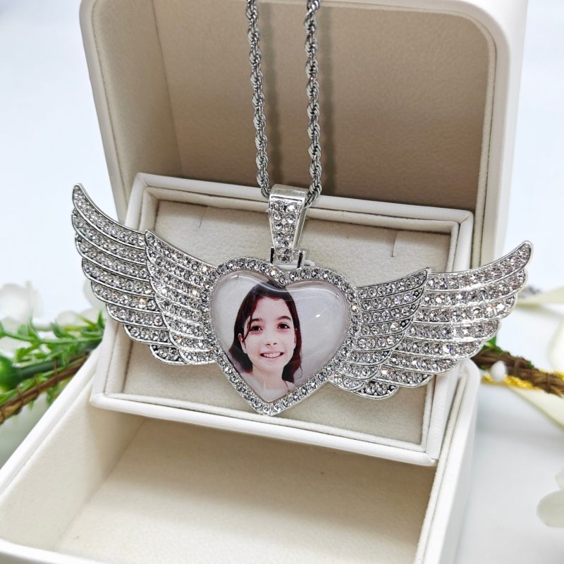 Customized heart-shaped photo wing pendant necklace - 图片 4