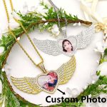 Customized heart-shaped photo wing pendant necklace