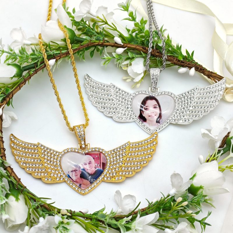 Customized heart-shaped photo wing pendant necklace - 图片 3