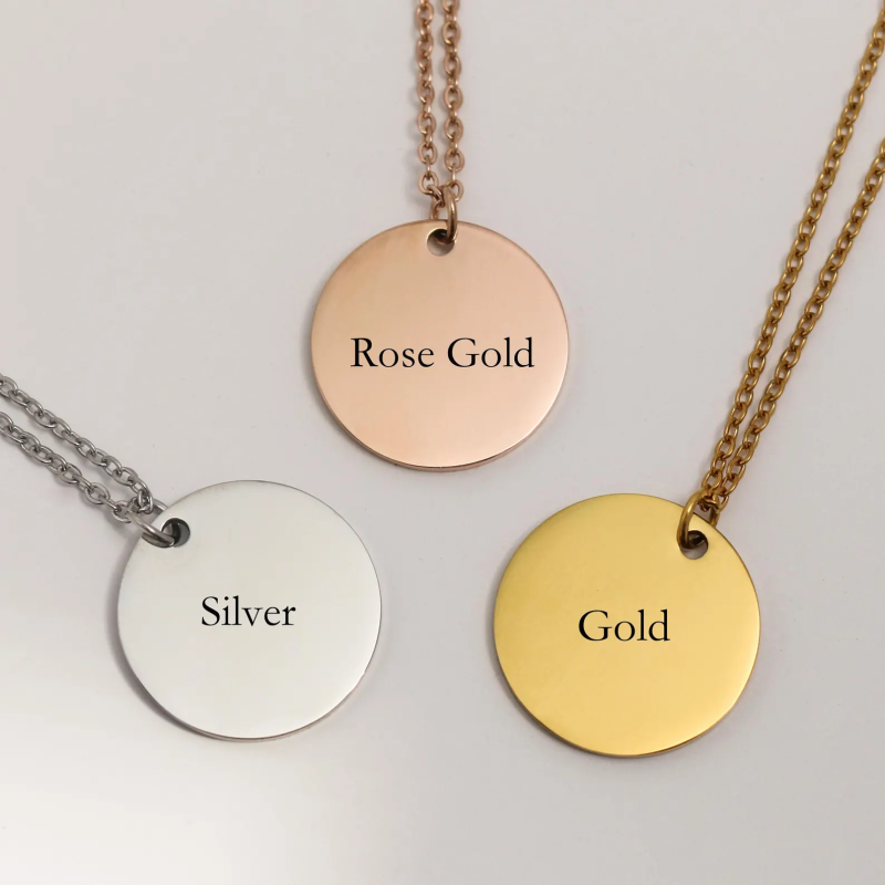 Customized Photo Stainless Steel Engraved Round Pendant Necklace - 图片 3