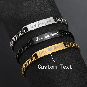 Customized name laser engraved stainless steel curved bracelet