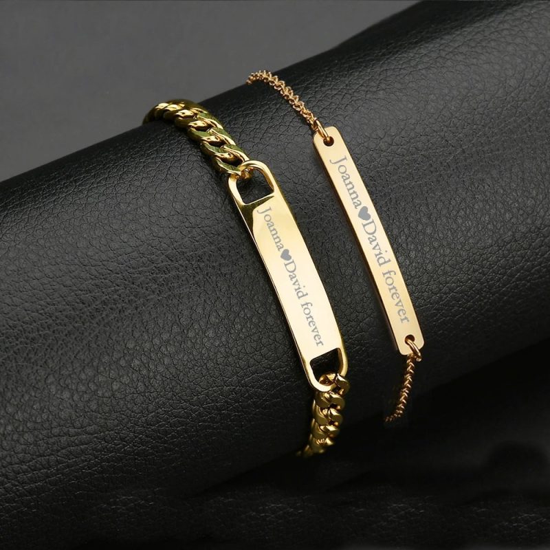 Customized name laser engraved stainless steel curved bracelet - 图片 2